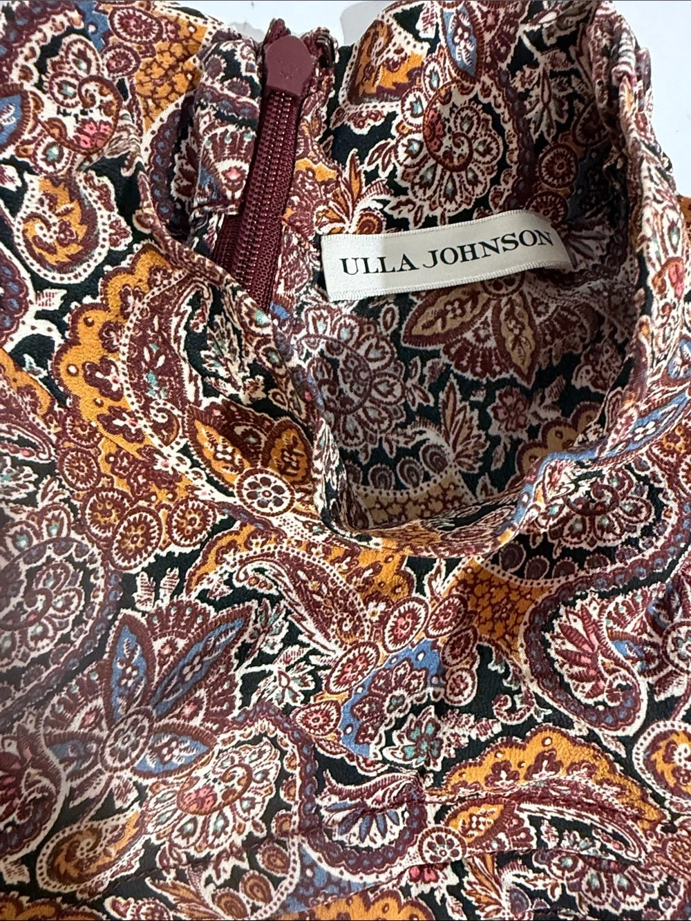 Ulla Johnson Arda 100% Silk Ruffle Top Blouse in Goldenrod/Wine Paisley Medium 8
